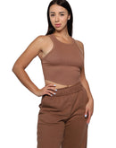 Brown color crop top tank-top