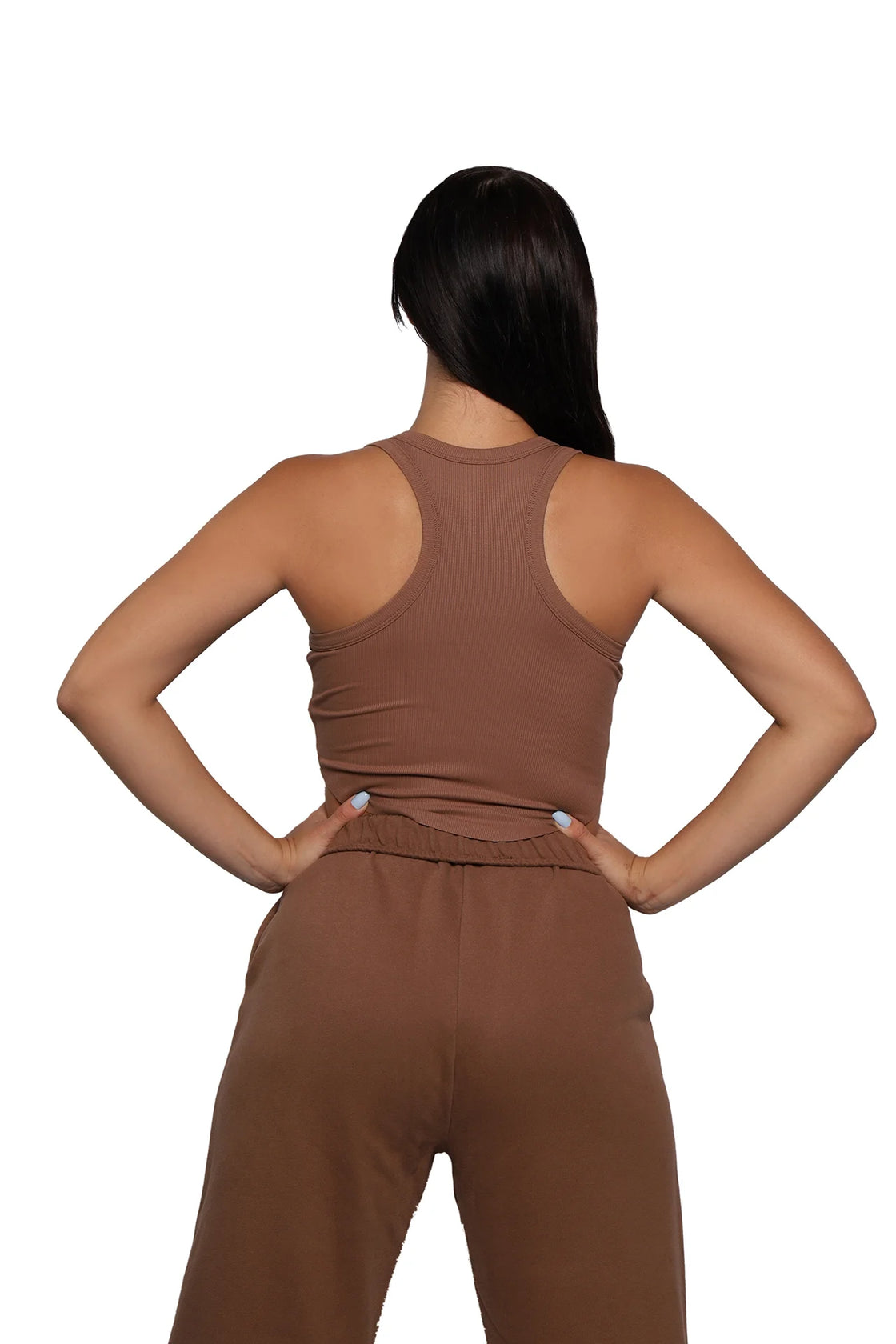 Brown crop tank from back