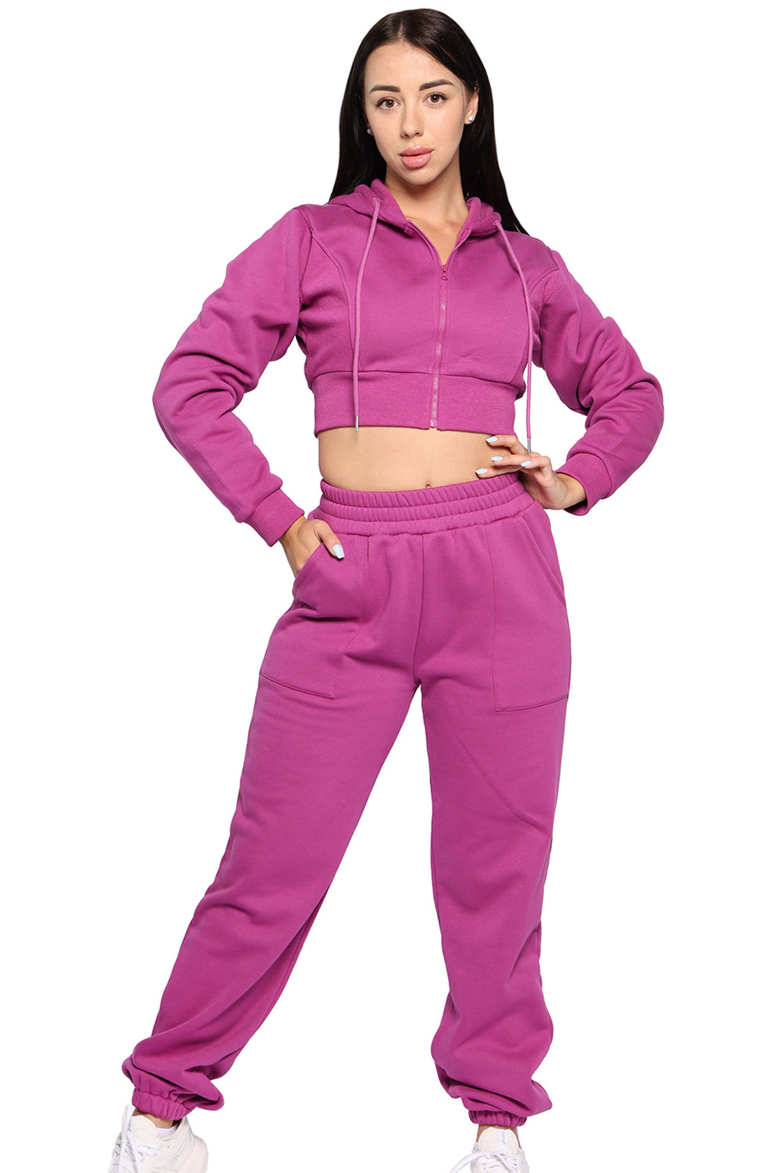 crop zip hoodie hot pink