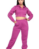 crop zip hoodie hot pink