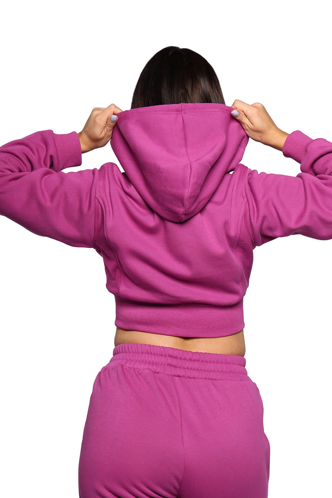 Hoodie crop zip up hot pink color
