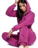 Hoodie crop zip up in hot pink color
