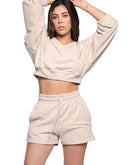 Women oversize pullover with shorts in tan color
