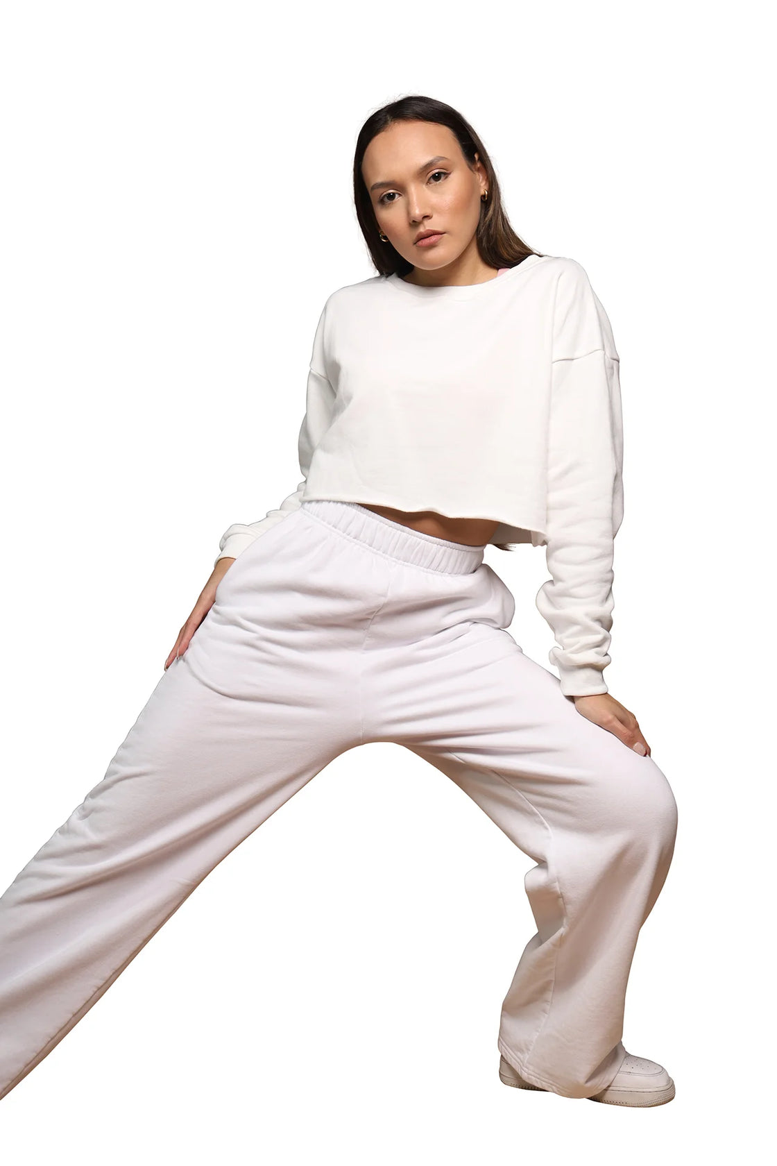 White oversize long sleeve crop top