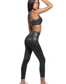 black shine set with leggings and bra
