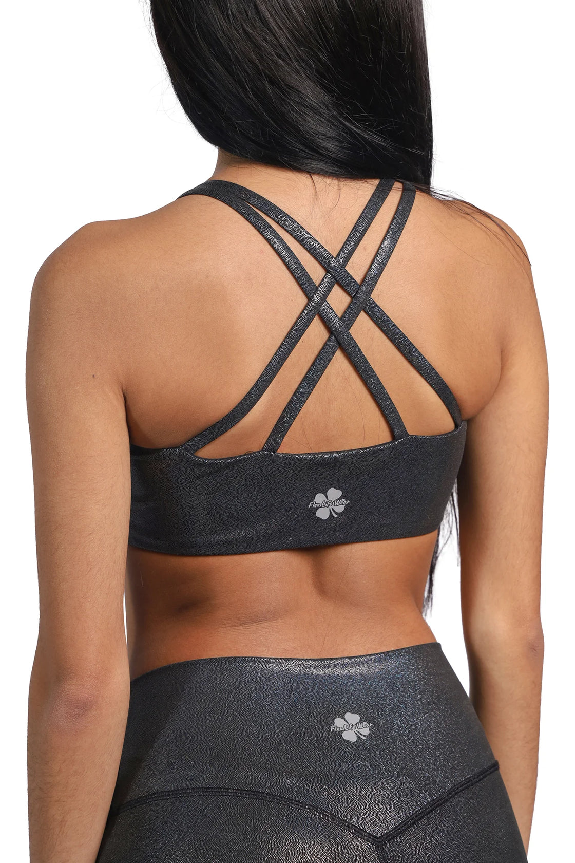 black shine bra with straps on back