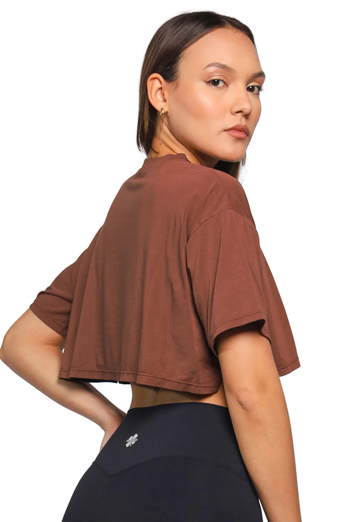 Oversize short sleeve crop top brown