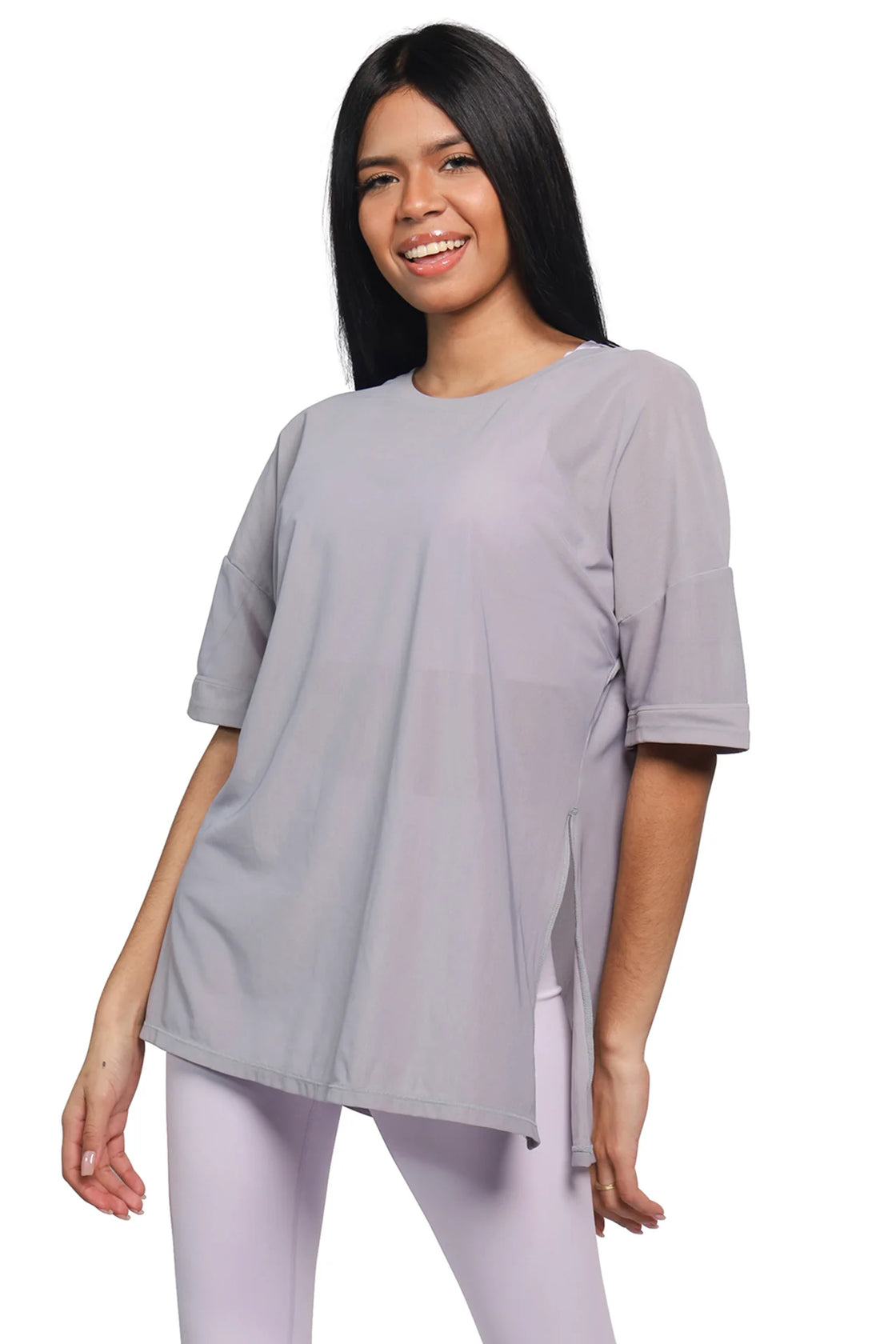 Mesh t-shirt short sleeve in light grey color
