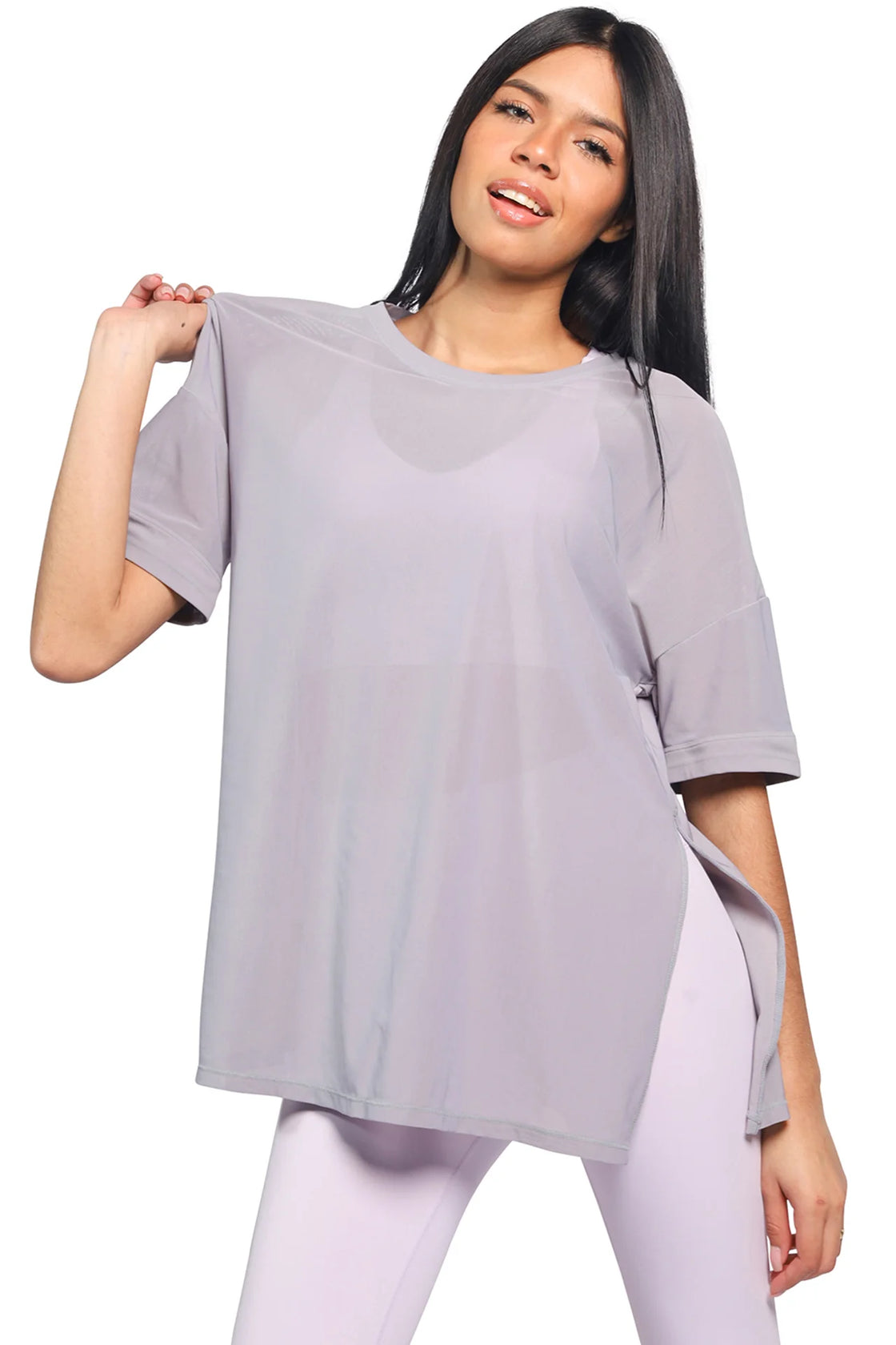 Mesh t-shirt in light grey