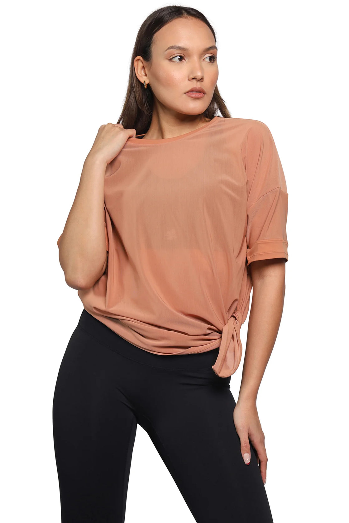 Brown mesh top