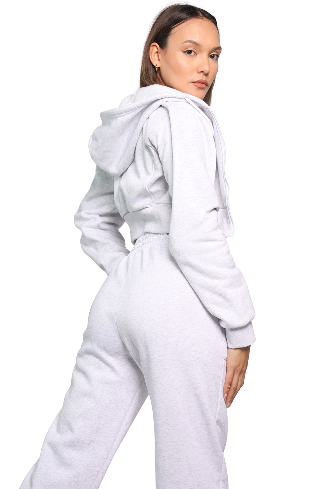 Cropped zip hoodie in off-white color