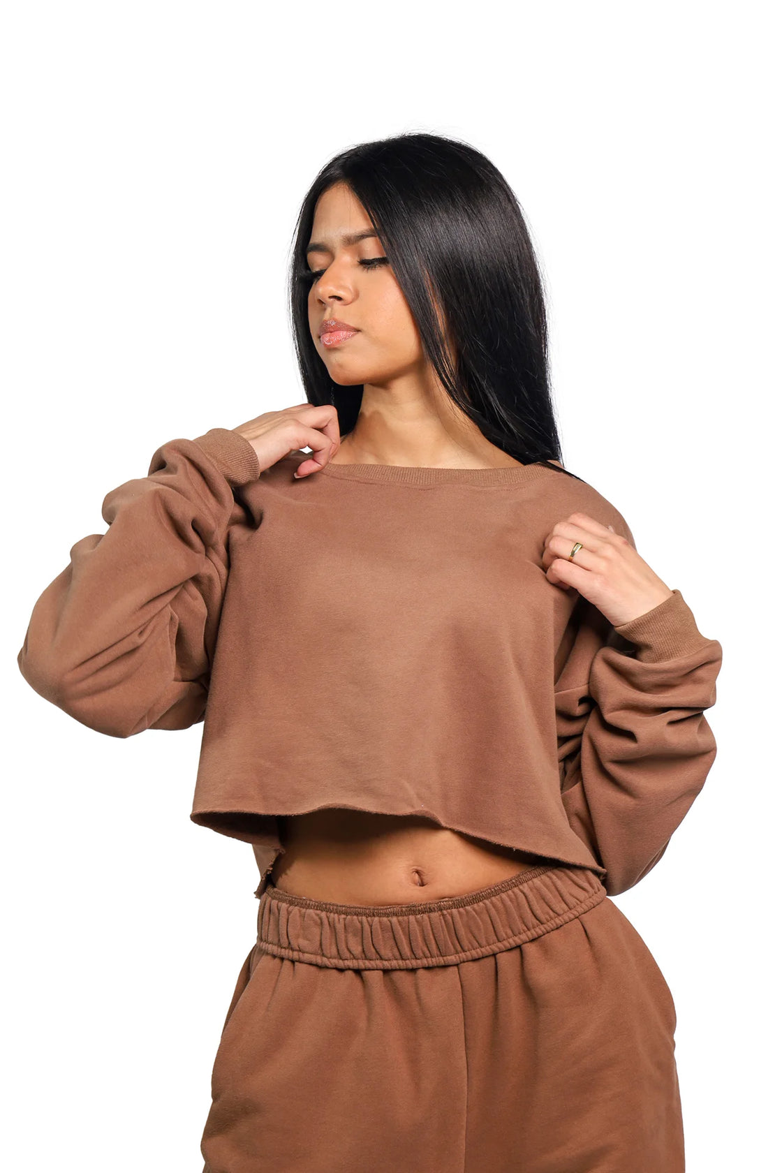 brown oversize crop top
