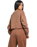 oversize long sleeve crop top sweater in brown color