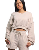 Tan pullover with shorts