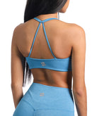 Women open back bra in blue color