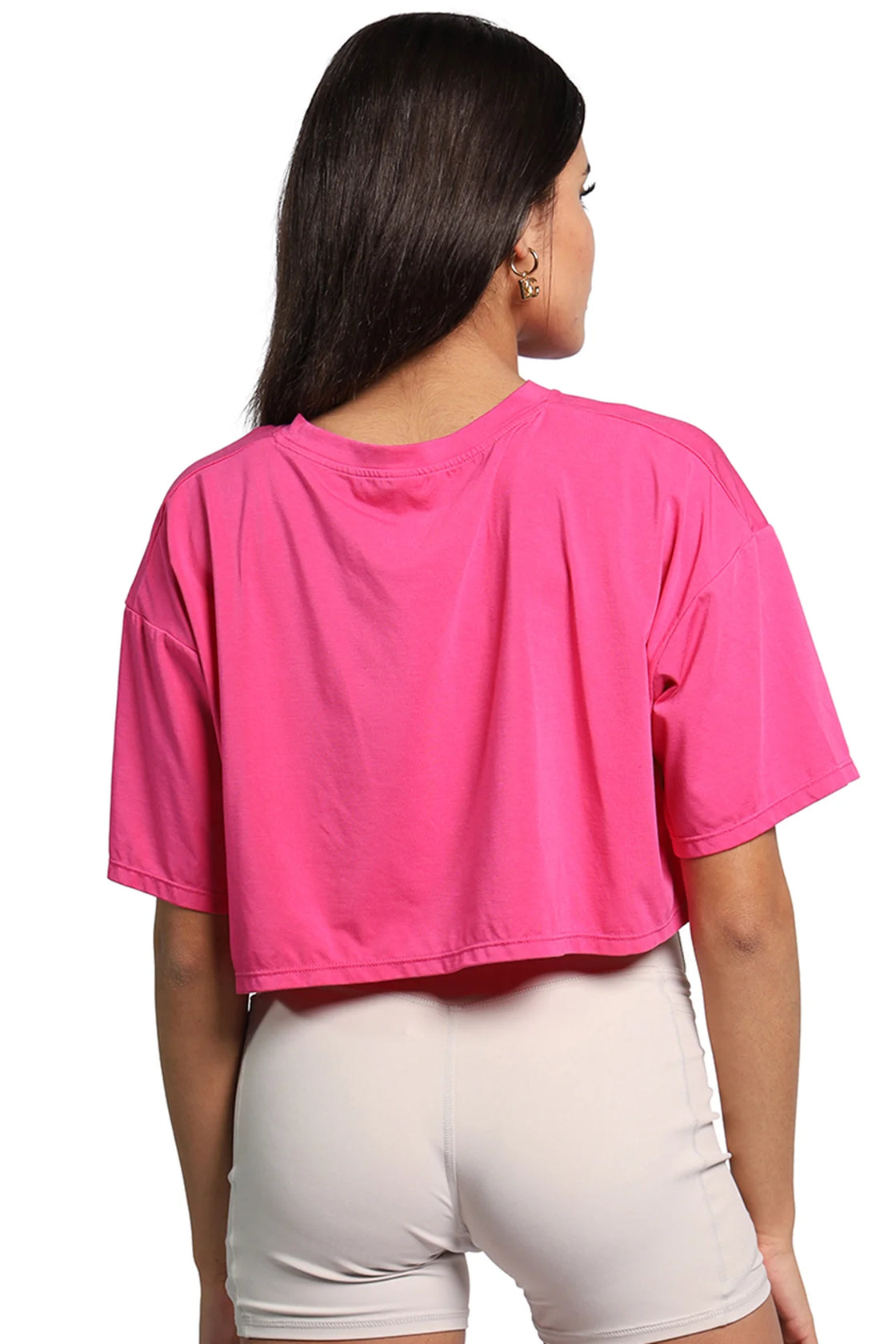 Pink crop top from back