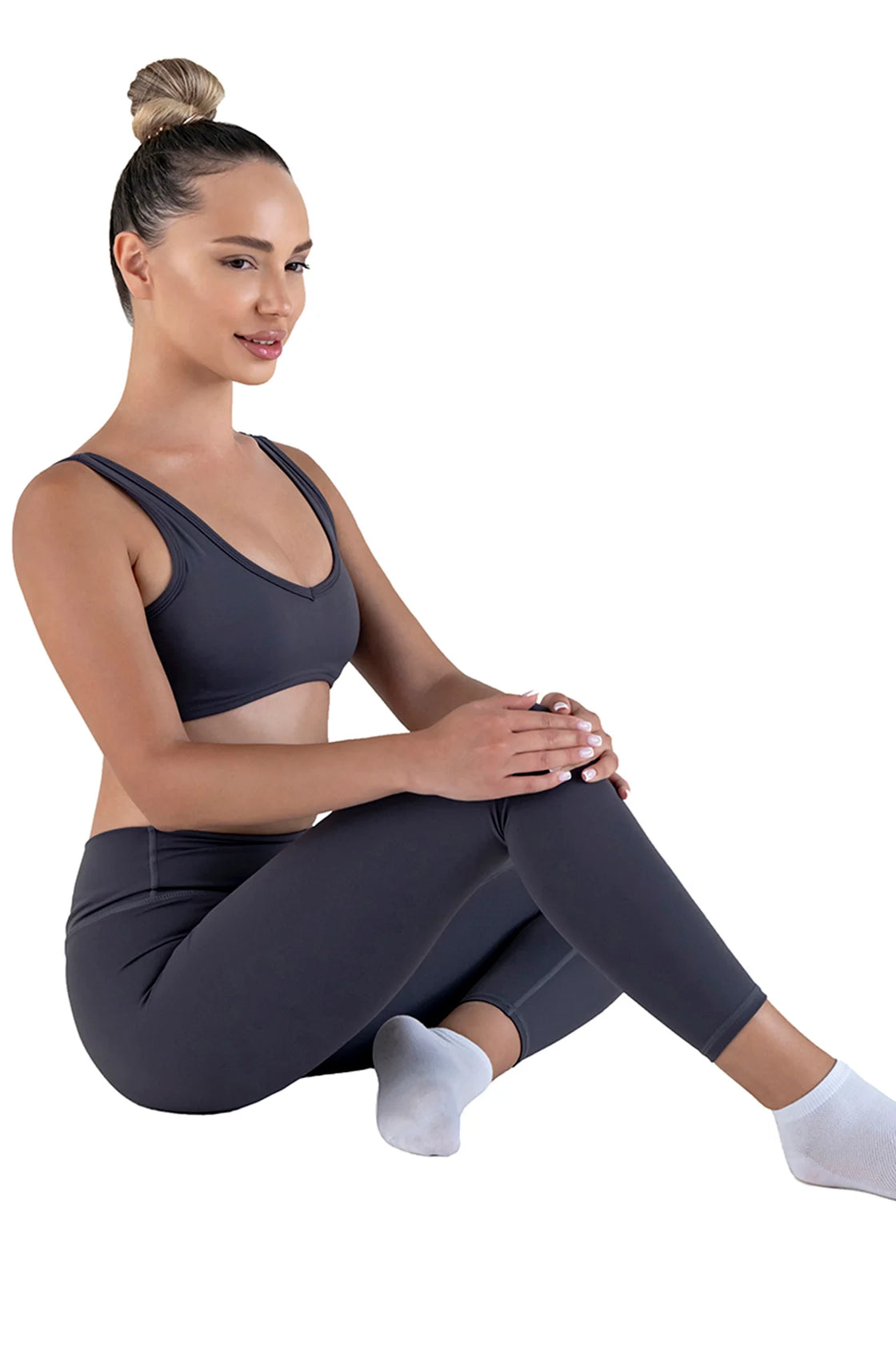 Dark grey set for yoga with leggings and bra