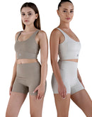 Yoga Short Set in beige, matching shorts and bra top