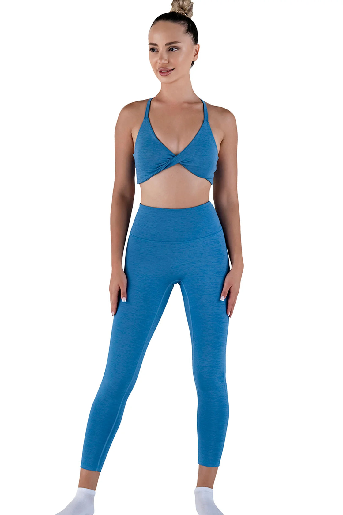Women blue leggings set with bra