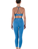 Leggings set with bra in blue color from back