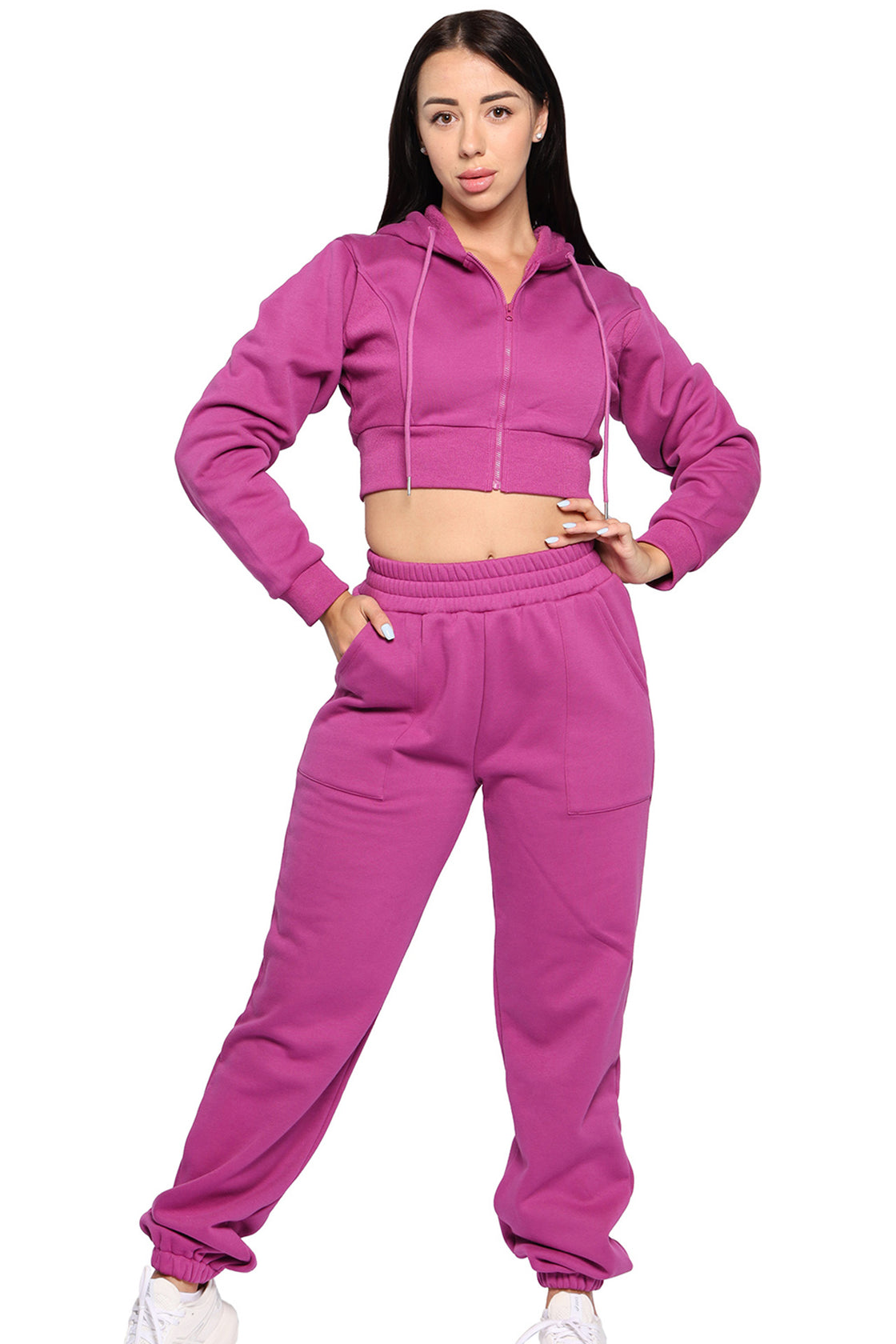 crop zip hoodie hot pink 