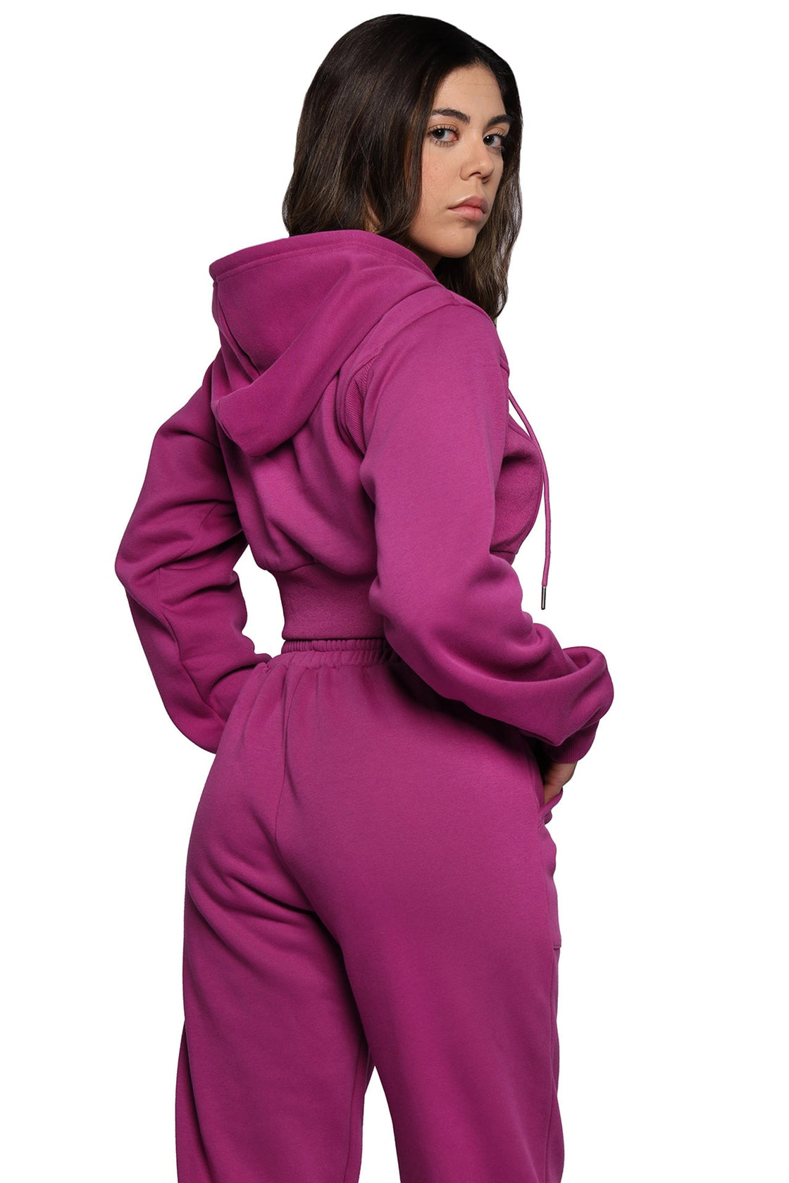 Hoodie & Jogger Set in hot pink, worn as a matching set