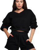 Sweat Short Set in black, matching shorts and V-neck pullover
