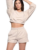 Sweat Short Set in tan, full outfit view