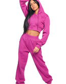 Hoodie & Jogger Set in hot pink, cropped hoodie with matching joggers