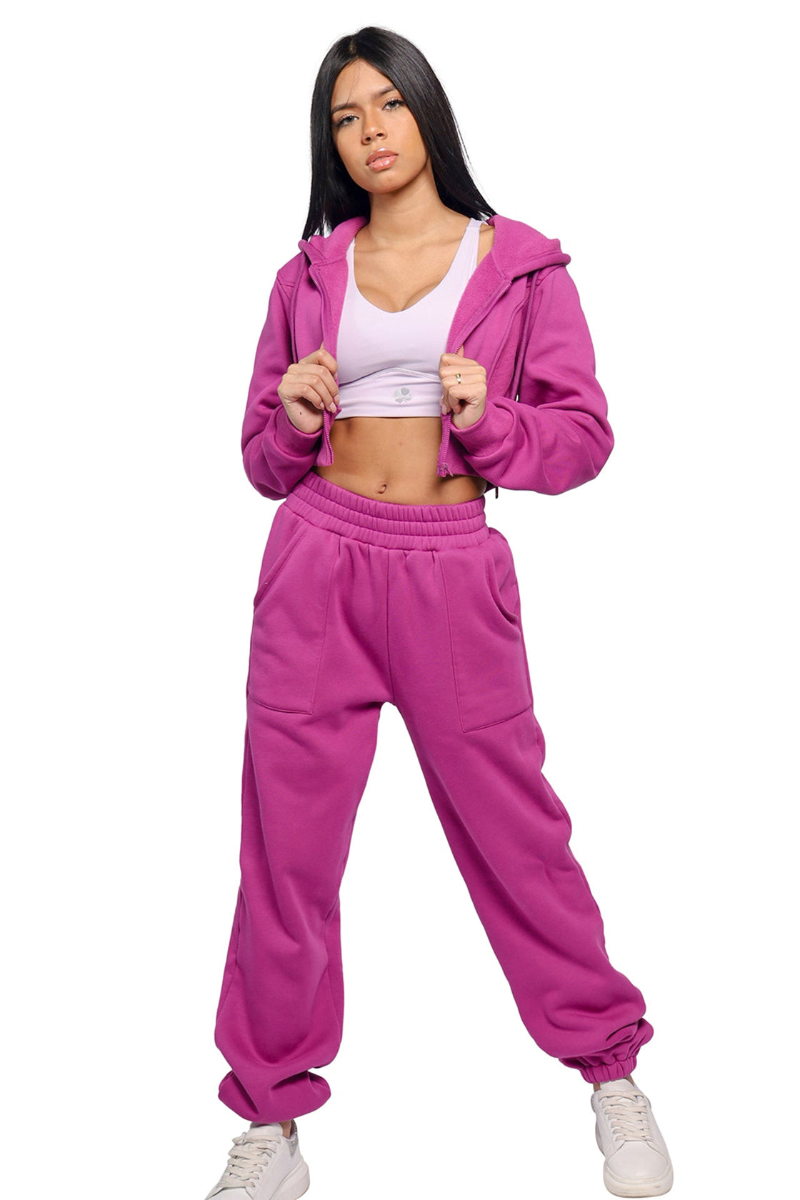 Hoodie & Jogger Set in hot pink, full outfit