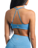 Women open back bra in blue color 