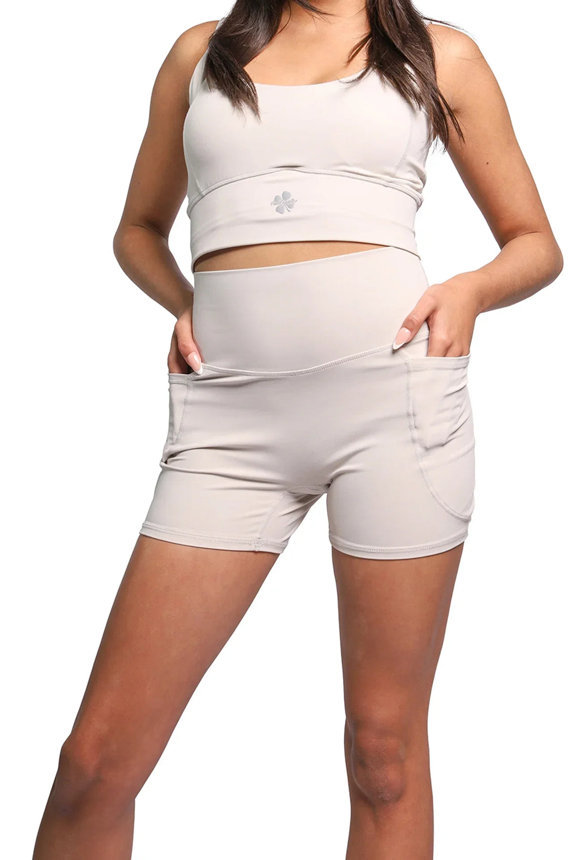 Yoga Short Set in ivory, matching shorts and bra top