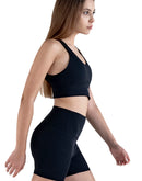 Yoga Short Set in black, matching shorts and longline bra top