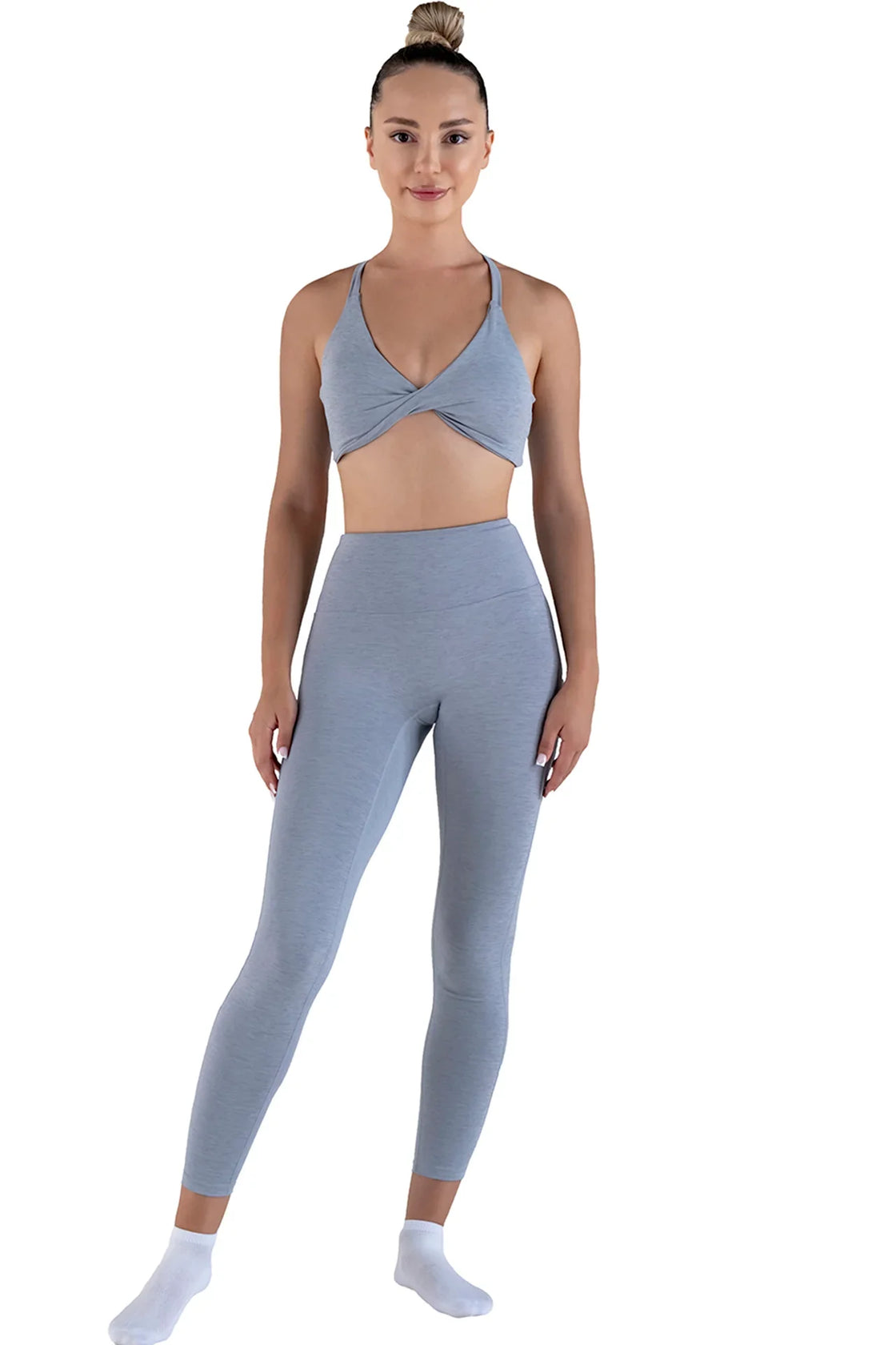 Everyday Training Set in light grey, worn for yoga