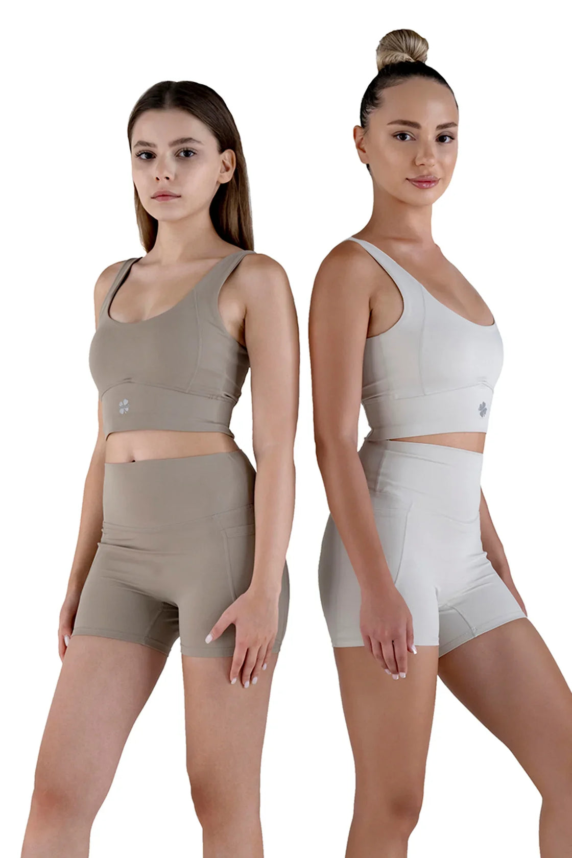 Yoga Short Set in beige, matching shorts and bra top