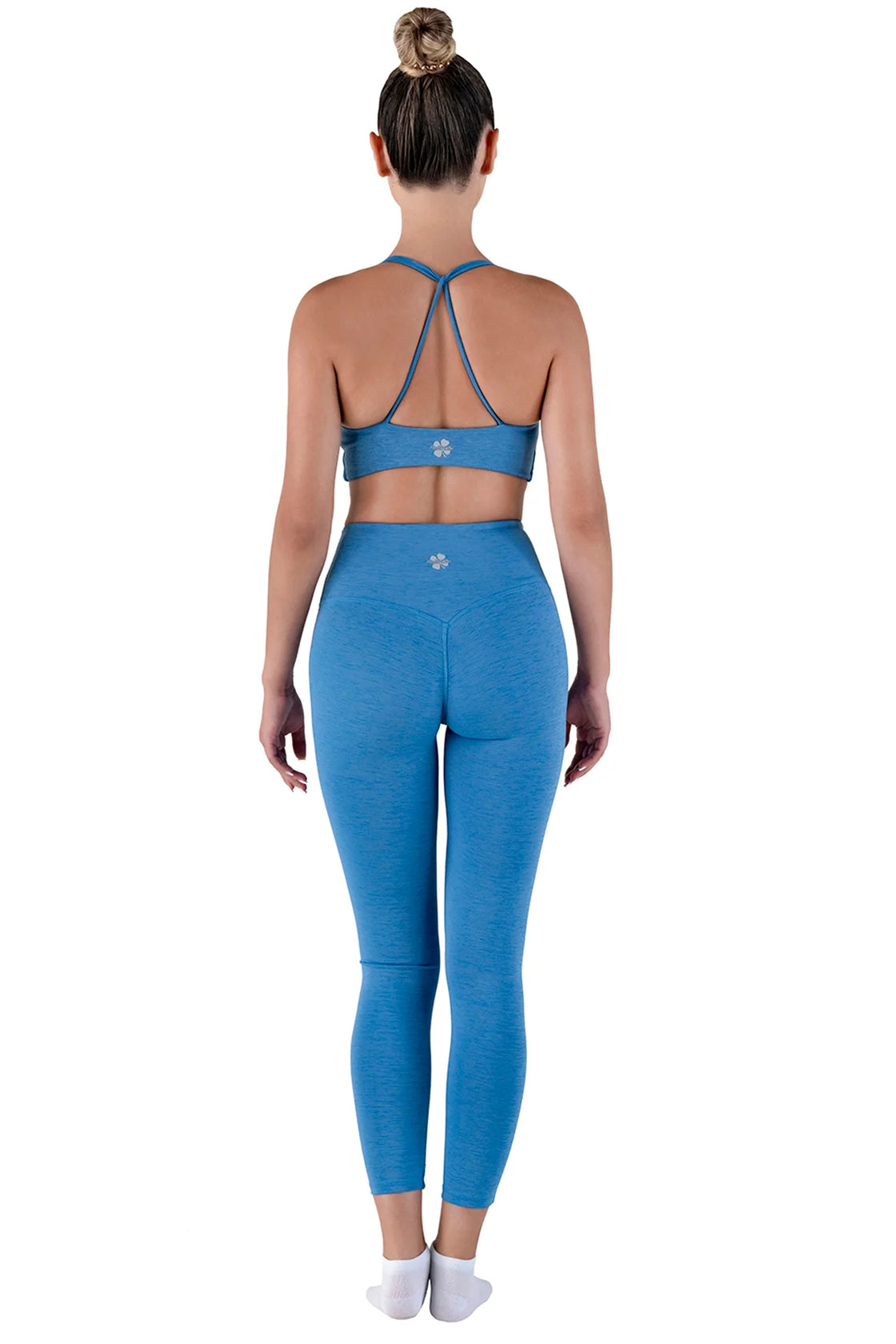 Leggings set with bra in blue color from back
